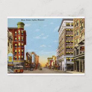 Cartão Postal Rua principal, Joplin, Missouri Vintage.
