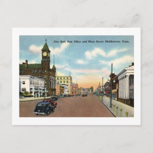 Cartão Postal Rua principal, Middletown, Connecticut Vintage