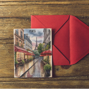 Cartão Postal Rua Romântica de Paris Torre Eiffel Aquarela