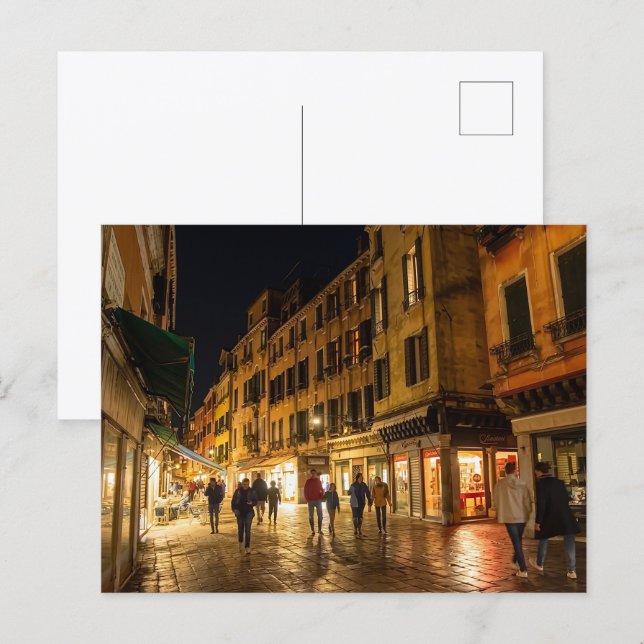 Cartão Postal Rua Romântica de Veneza à Noite (Frente/Verso)
