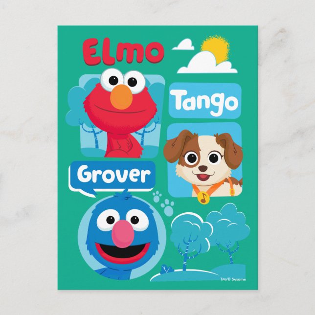 Cartão Postal Rua Sésamo | Elmo, Tango e Grover Park Graphic (Frente)