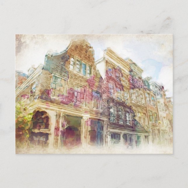 Cartão Postal Ruas de Amesterdã Antigo (Frente)