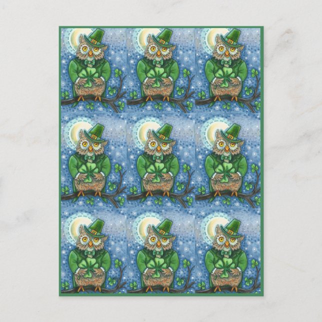 CARTÃO POSTAL RUAS. PATRICK DAY OWL, 4 LEAF CLOVER LEPRECHAUN (Frente)