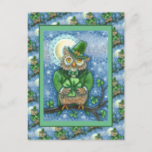 CARTÃO POSTAL RUAS. PATRICK DAY OWL, 4 LEAF CLOVER LEPRECHAUN