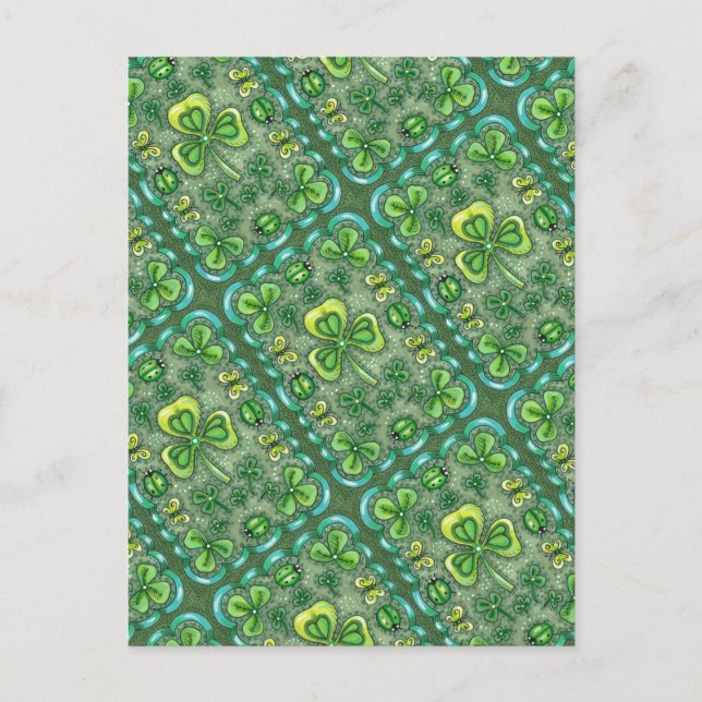 CARTÃO POSTAL RUAS. PATRICK'S DAY FOLK ART SHAMROCKS N' LADYBUGS (Frente)