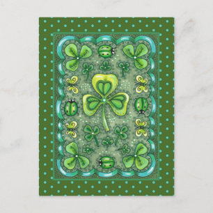CARTÃO POSTAL RUAS. PATRICK'S DAY FOLK ART SHAMROCKS N' LADYBUGS