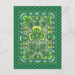 CARTÃO POSTAL RUAS. PATRICK'S DAY FOLK ART SHAMROCKS N' LADYBUGS