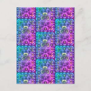 CARTÃO POSTAL RUAS. PATRICK'S DAY FOLK ART SHAMROCKS N' LADYBUGS