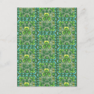 CARTÃO POSTAL RUAS. PATRICK'S DAY FOLK ART SHAMROCKS N' LADYBUGS