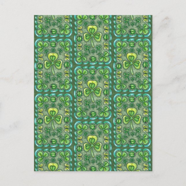 CARTÃO POSTAL RUAS. PATRICK'S DAY FOLK ART SHAMROCKS N' LADYBUGS (Frente)