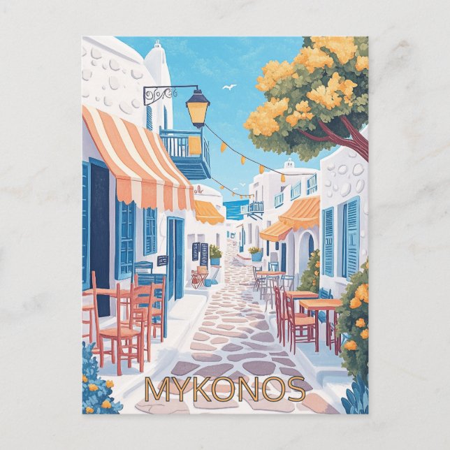 Cartão Postal Ruas pitorescas de Mykonos (Frente)
