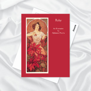 Cartão Postal Ruby Precioso Stones Alphonse Mucha