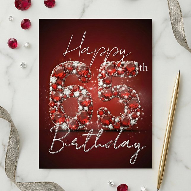 Cartão Postal Ruby Red & Diamond Glitter 65th Birthday (Criador carregado)