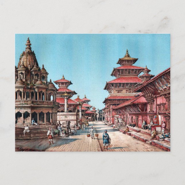 CARTÃO POSTAL RUE PRINCIPALE DANS PATAN, NÉPAL (1887) (Frente)