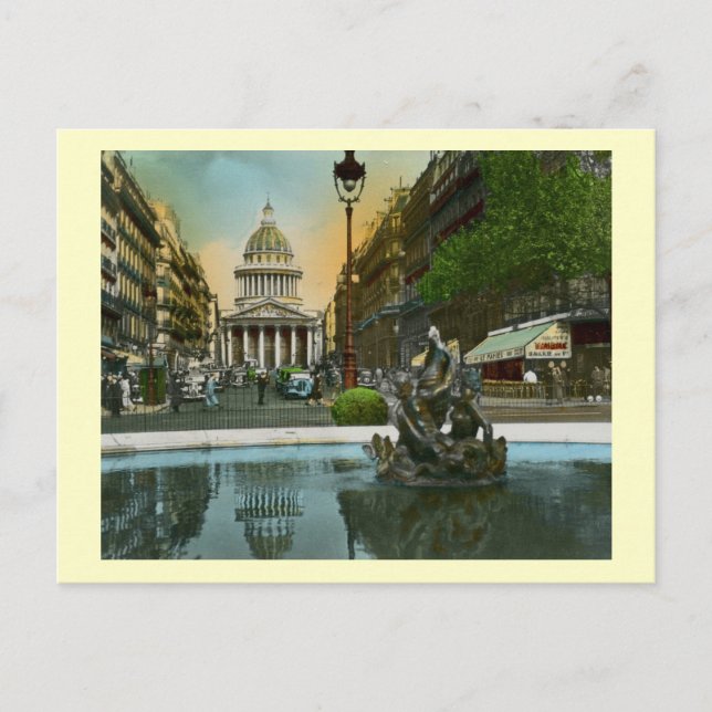 Cartão Postal Rue Soufflot, Pantheon, Paris, França Vintage (Frente)