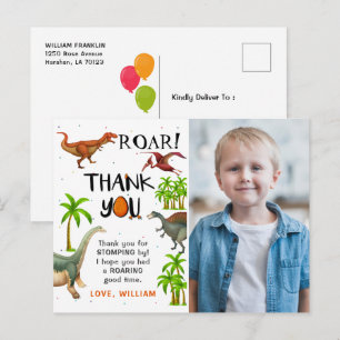 Cartão Postal Rugido Dinossauro Selva Aniversário Foto Obrigado