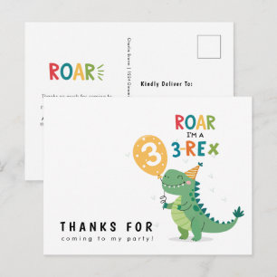 Cartão Postal Rugir Eu sou um 3-Rex Kids Terceiro Aniversário Ob