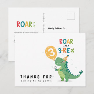 Cartão Postal Rugir Eu sou um 3-Rex Kids Terceiro Aniversário Ob