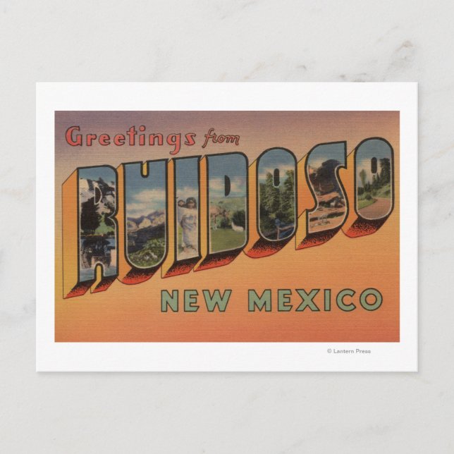 Cartão Postal Ruidoso, Novo México - Cenas com Letras Grandes (Frente)