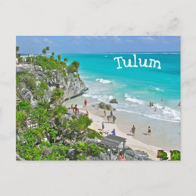 Cartão Postal RUÍNAS DE TULUM (México) ACIMA DA PRAIA E CARIBE (Frente)