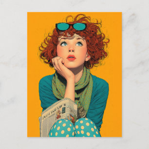 Cartão Postal Ruiva Whimsical nas Bolinhas