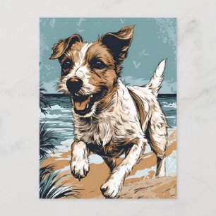 Cartão Postal Russel-terrier na praia