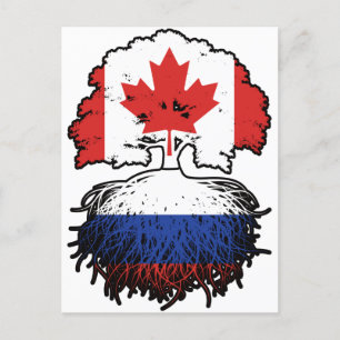 Cartão Postal Rússia Canadá Russo Canadá Árvore Bandeira