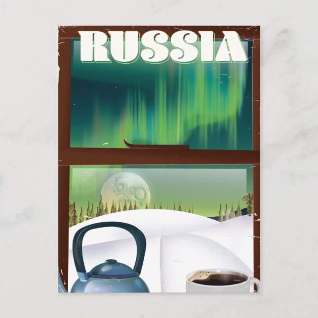 Cartão Postal Rússia Cozy Hut na neve (Frente)