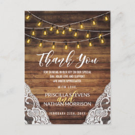 Cartão Postal Russo Country String Lights Wood Lace Obrigado