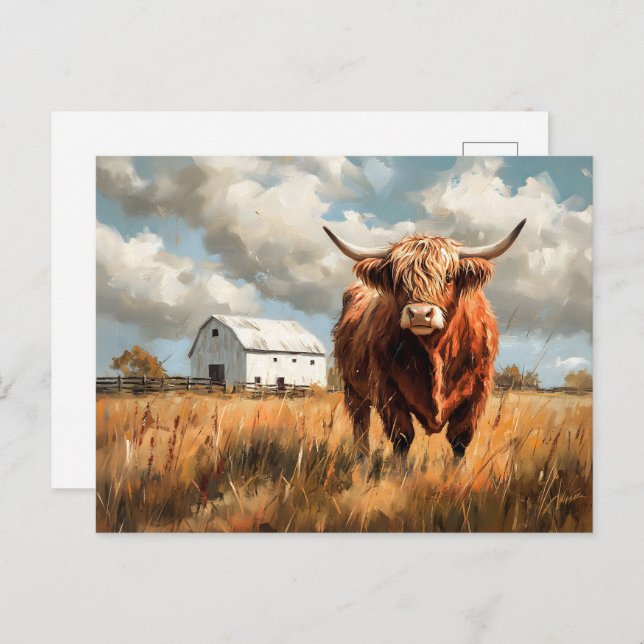 Cartão Postal Russo do Barno Branco da Highland Cow (Frente/Verso)