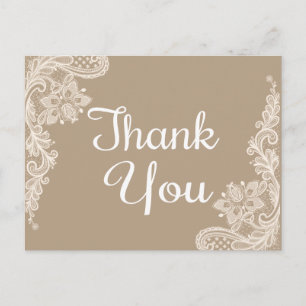 Cartão Postal Russo, Obrigado Castanho e Lace Floral Branco