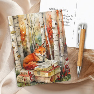 Cartão Postal Russo Vintage Fox Books Woodland outono