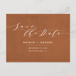 Cartão Postal Rust + casamento elegante branco salvar a data