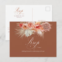 Rust Terracotta Floral Pampas Grass Casamento RSVP