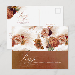 Cartão Postal Rust Terracotta Floral Pampas Grass Weding RSVP