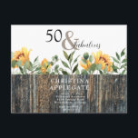 Cartão Postal Rustic 50 e Fabuloso Aniversário de Girassol<br><div class="desc">50 e Convite de aniversário fabuloso. Fundo Da Madeira Escura. Girassóis. Russo. Cartão Postal.</div>