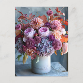 Cartão Postal Rustic Autumn Bouquet with Dahlias and Hydrangeas