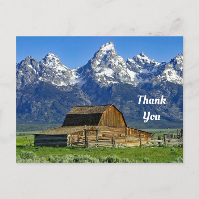 Cartão Postal Rustic Barn Mountains Landscape Photo Thank You (Frente)