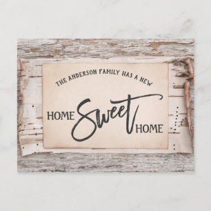 Cartão Postal Rustic Birch Home Sweet Home Moving Announce