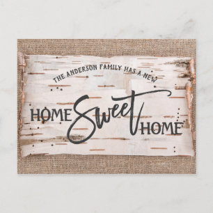 Cartão Postal Rustic Birch Home Sweet Home Moving Announce