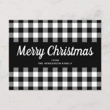 Rustic Black White Gingham Chega Feliz Natal
