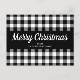 Cartão Postal Rustic Black White Gingham Chega Feliz Natal