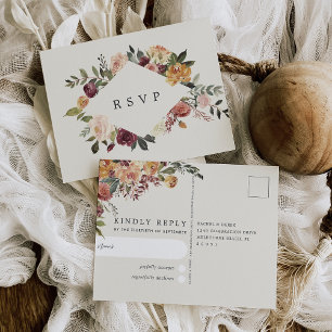 Cartão Postal Rustic Bloom Watercolor Casamento Floral RSVP