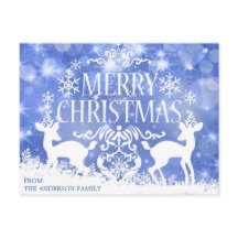 Rustic Blue White Christmas Reindee Snow Winter