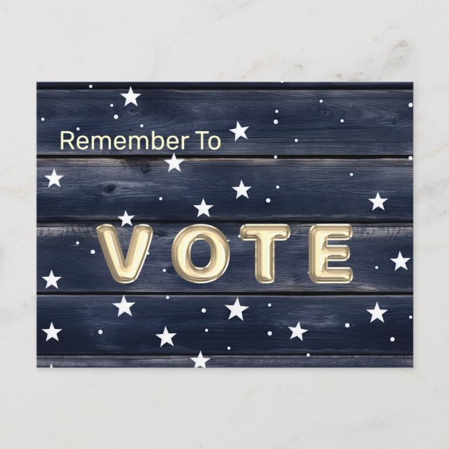 Cartão Postal Rustic Blue Wood Stars  Vote (Frente)