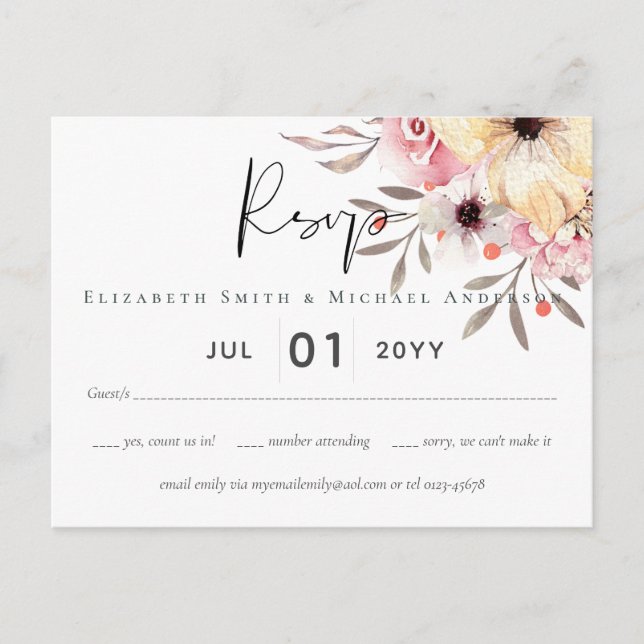 Cartão Postal Rustic Blush Floral Sage Weding RSVP (Frente)