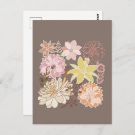Cartão Postal Rustic Boho Asphalt Floral Pattern 