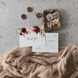 Cartão Postal Rustic Boho Colorida Floral Obrigado