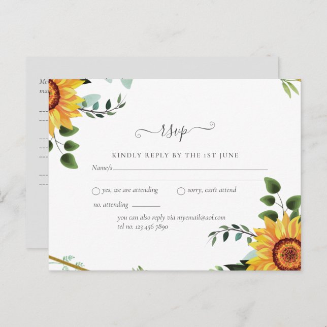Cartão Postal Rustic BOHO Sunflower Greenery Casamento RSVP (Frente/Verso)