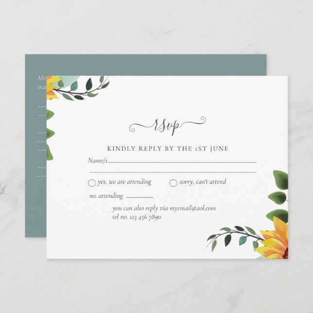 Cartão Postal Rustic BOHO Sunflower Greenery Casamento RSVP (Frente/Verso)